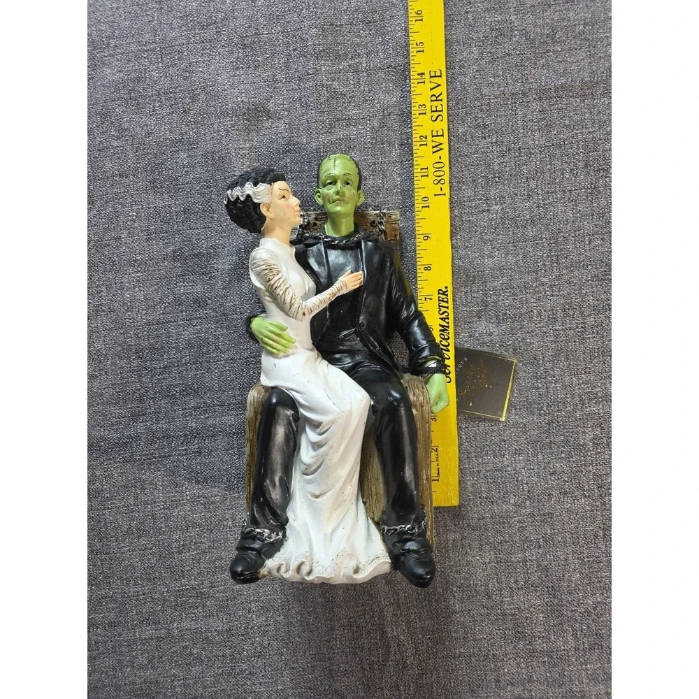 Frankenstein & the Bride of Frankenstein On His Lap Chair Halloween Resin Figure